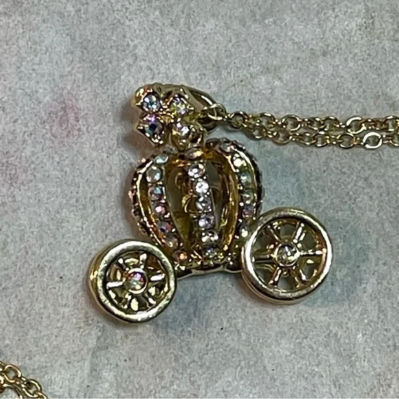 Coach Carriage Necklace w/ Spinning Wheels, Crystal Pendant! Fairytale Necklace - Picture 6 of 10
